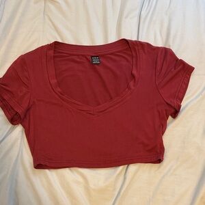 SHEIN Burgundy V-Neck Crop Top